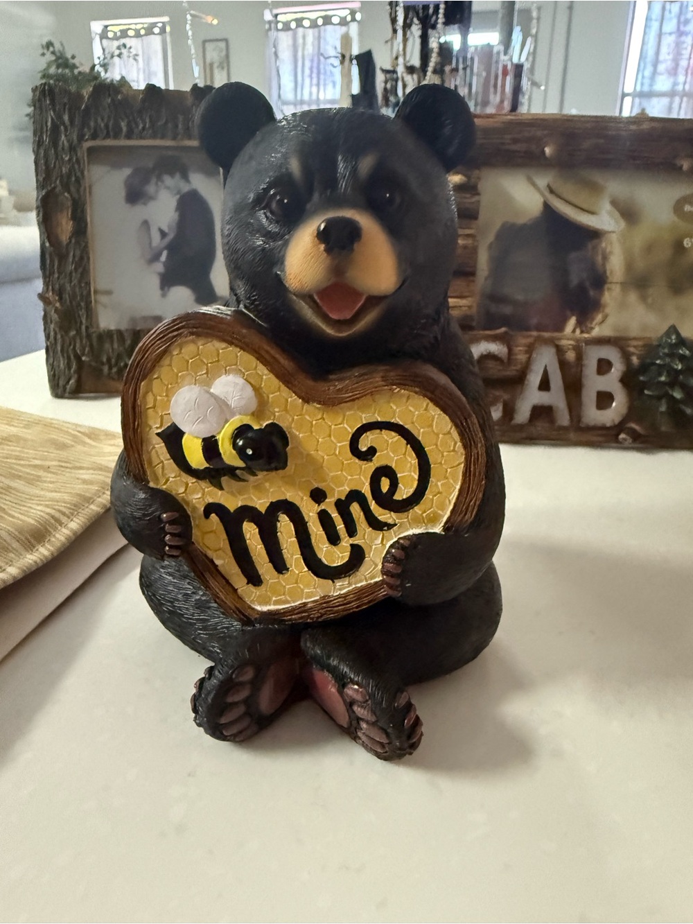 Adorable Bear Figurine Holding "Mine" Heart
